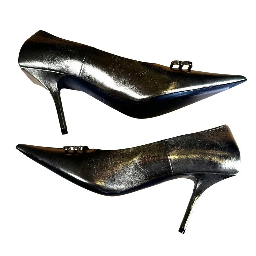 Balenciaga Square Knife Pump Gold Pointed Toe Heels Size 37 - Picture 3 of 13